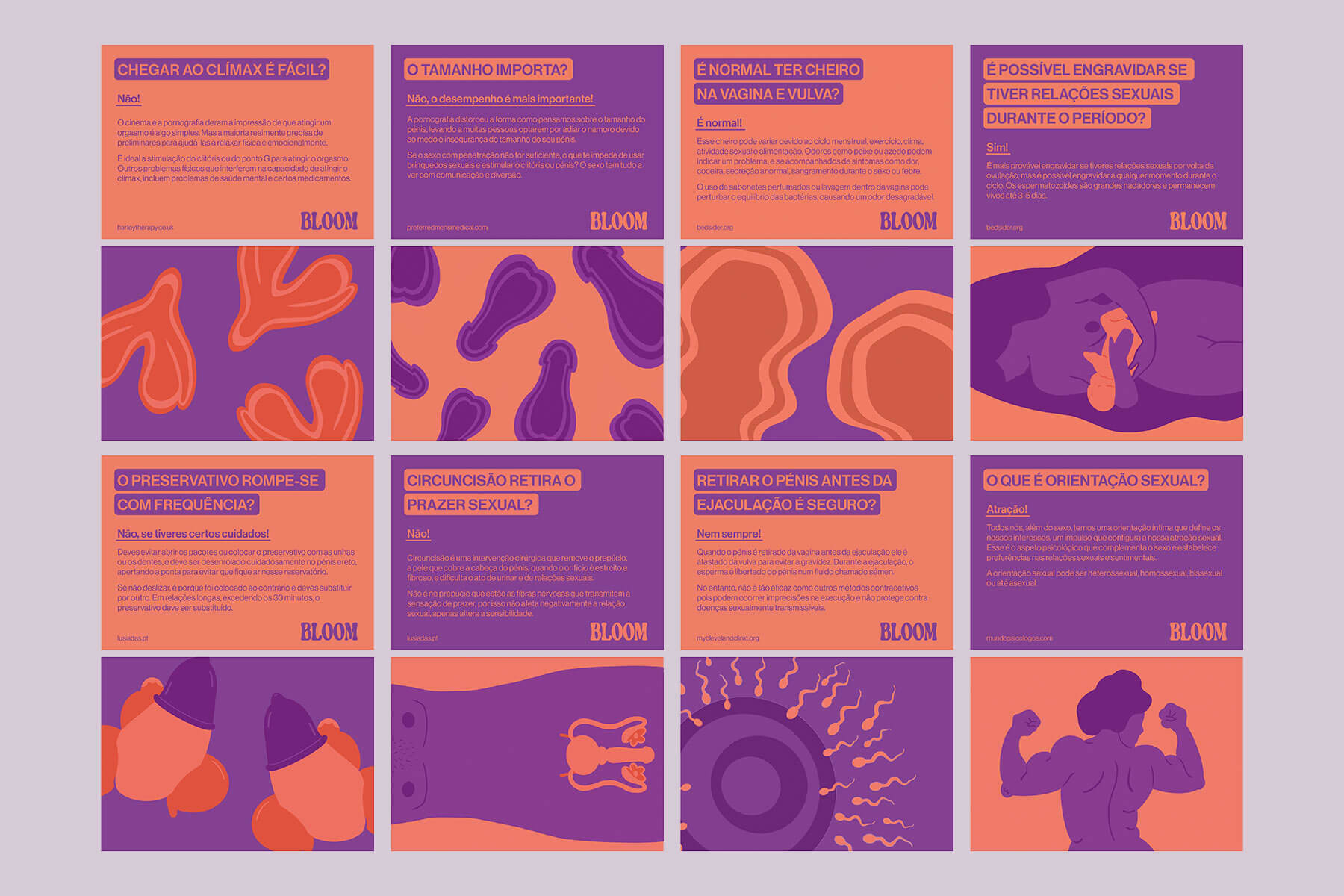 info cards about sexual issues and some illustrations about the topics